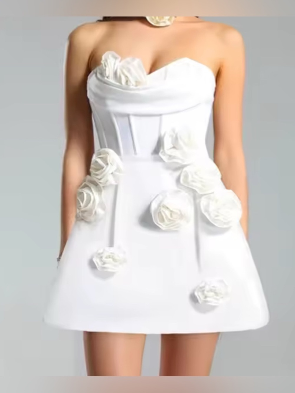 NEW $185 Strapless White Floral Appliqué Mini Dress